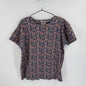 Vintage County Seat Floral T-Shirt Size L Blue Pink Cottage 100% Cotton Granola